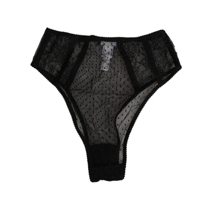 Dolce & Gabbana Black Lace Polka Dot Mesh High Waist Underwear