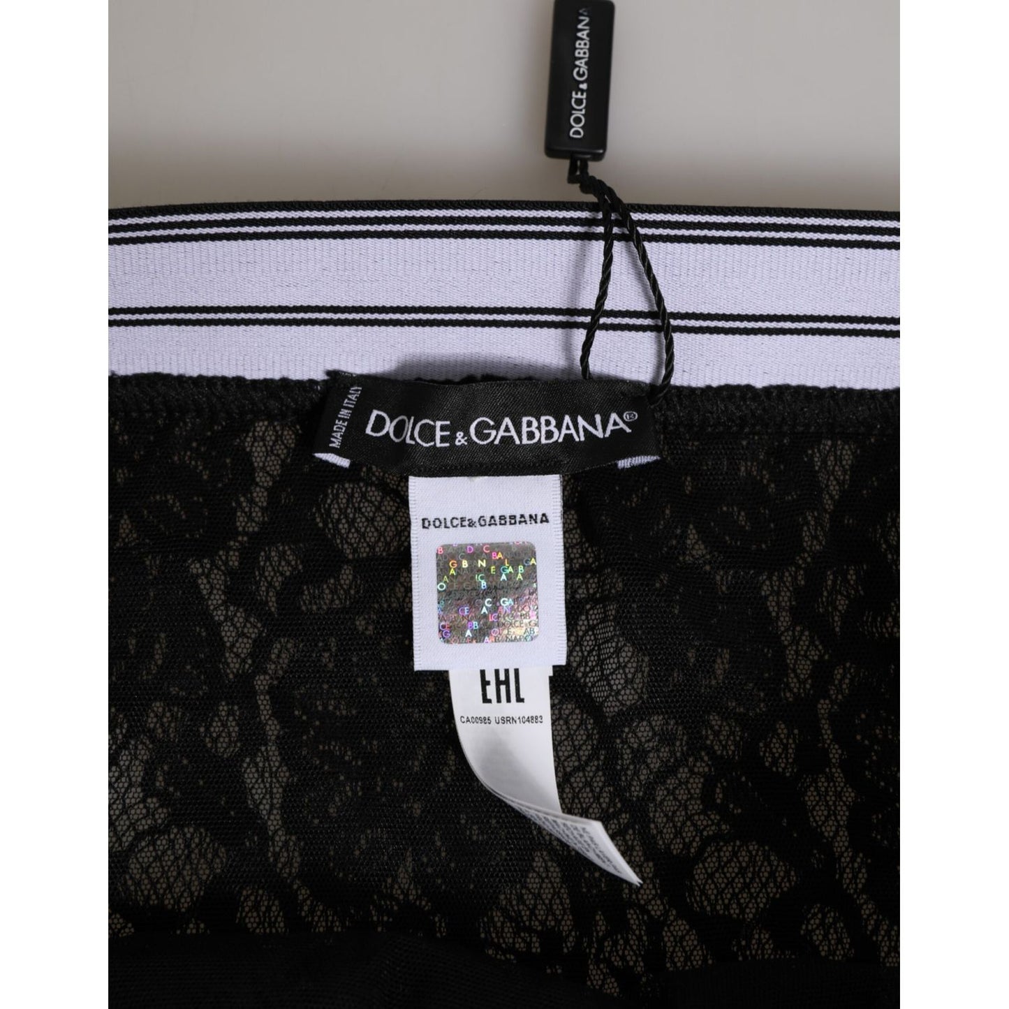 Dolce & Gabbana Black Lace Slip Brief Logo Waistband Underwear