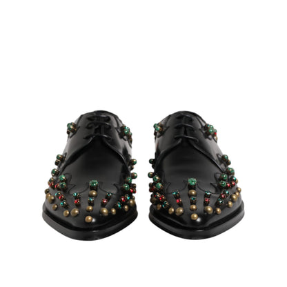 Dolce & Gabbana Black Leather Derby Dress Studded Shoes