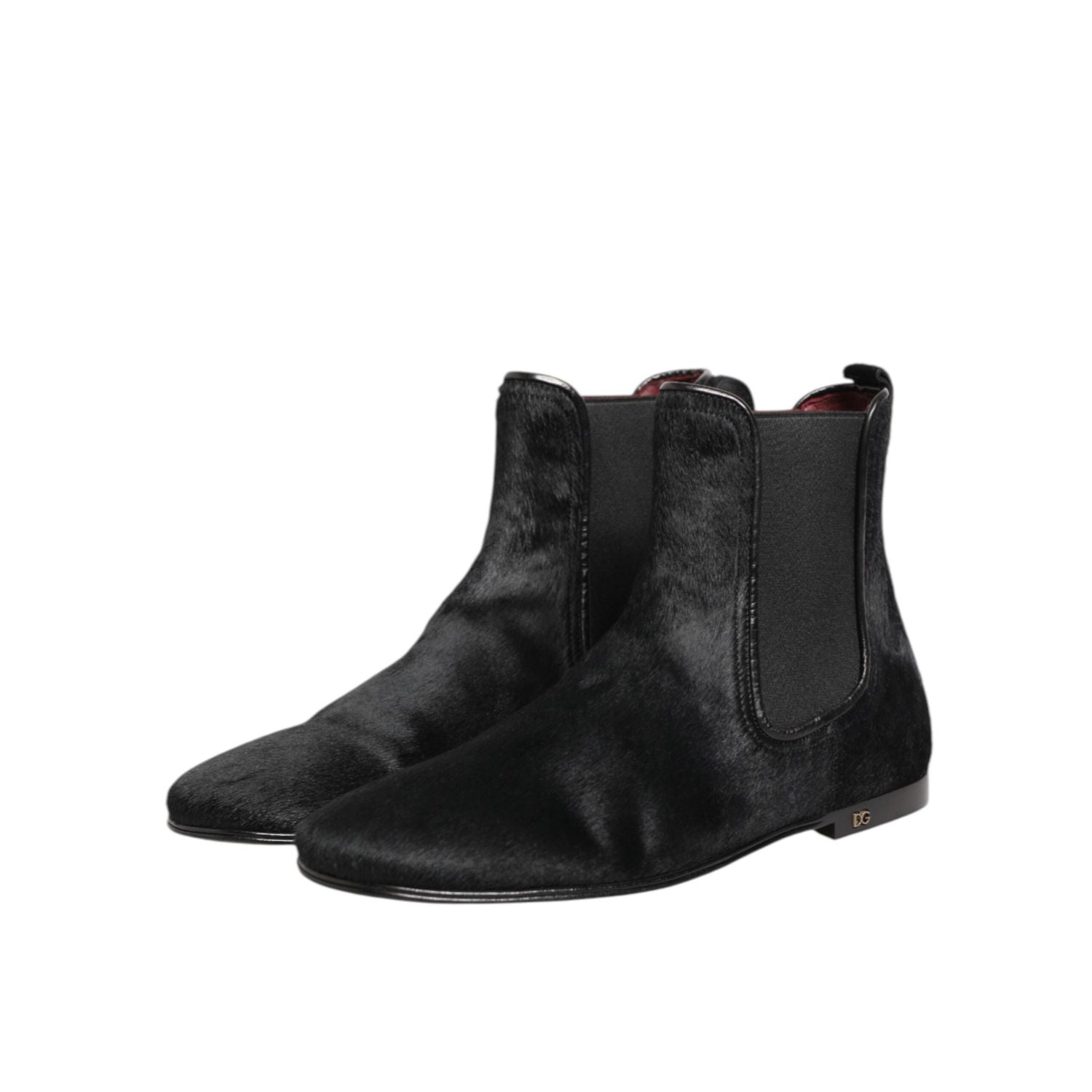 Dolce & Gabbana Black Leather Fur Men CHELSEA Boots Shoes