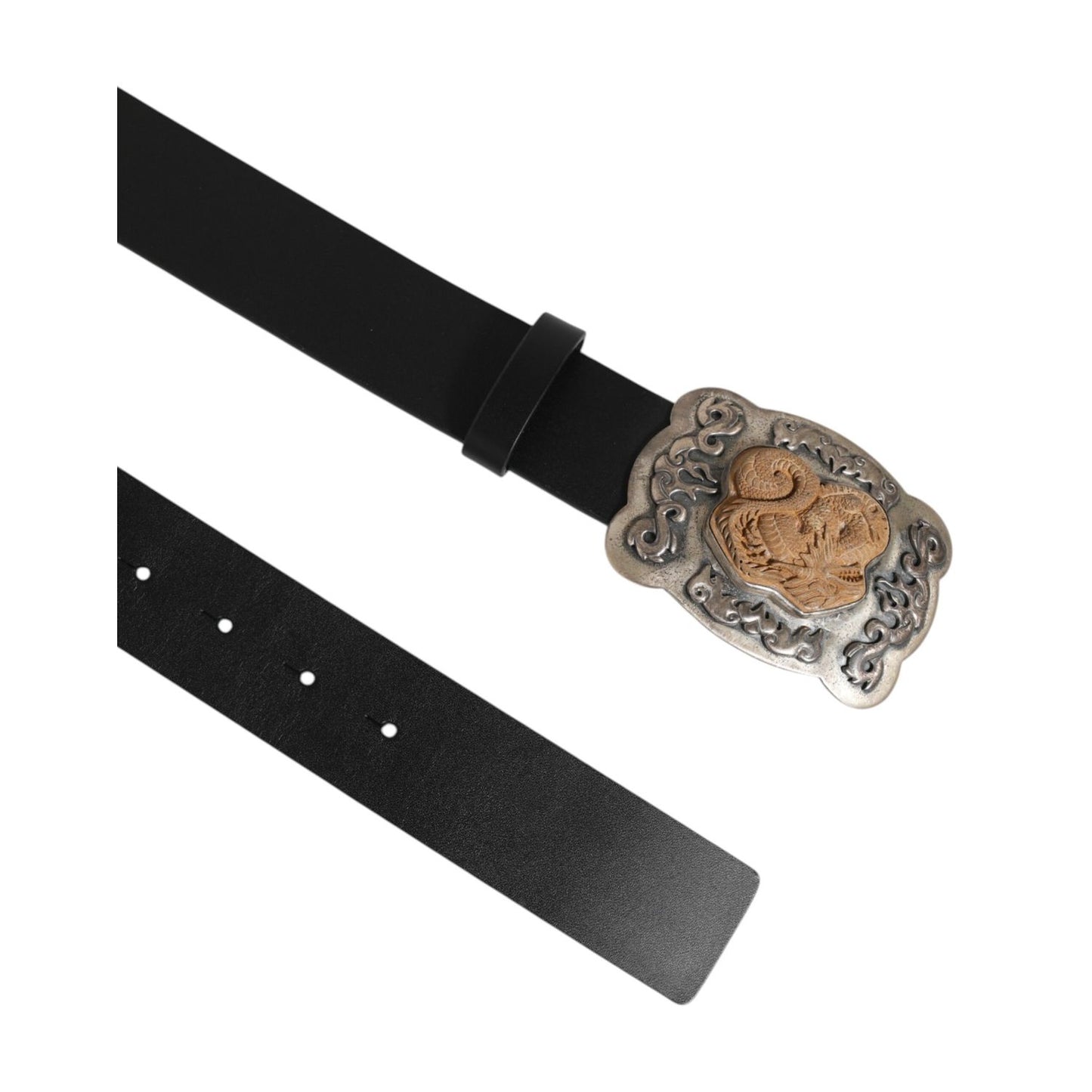 Dolce & Gabbana Black Leather Gothic Dragon Metal Buckle Belt