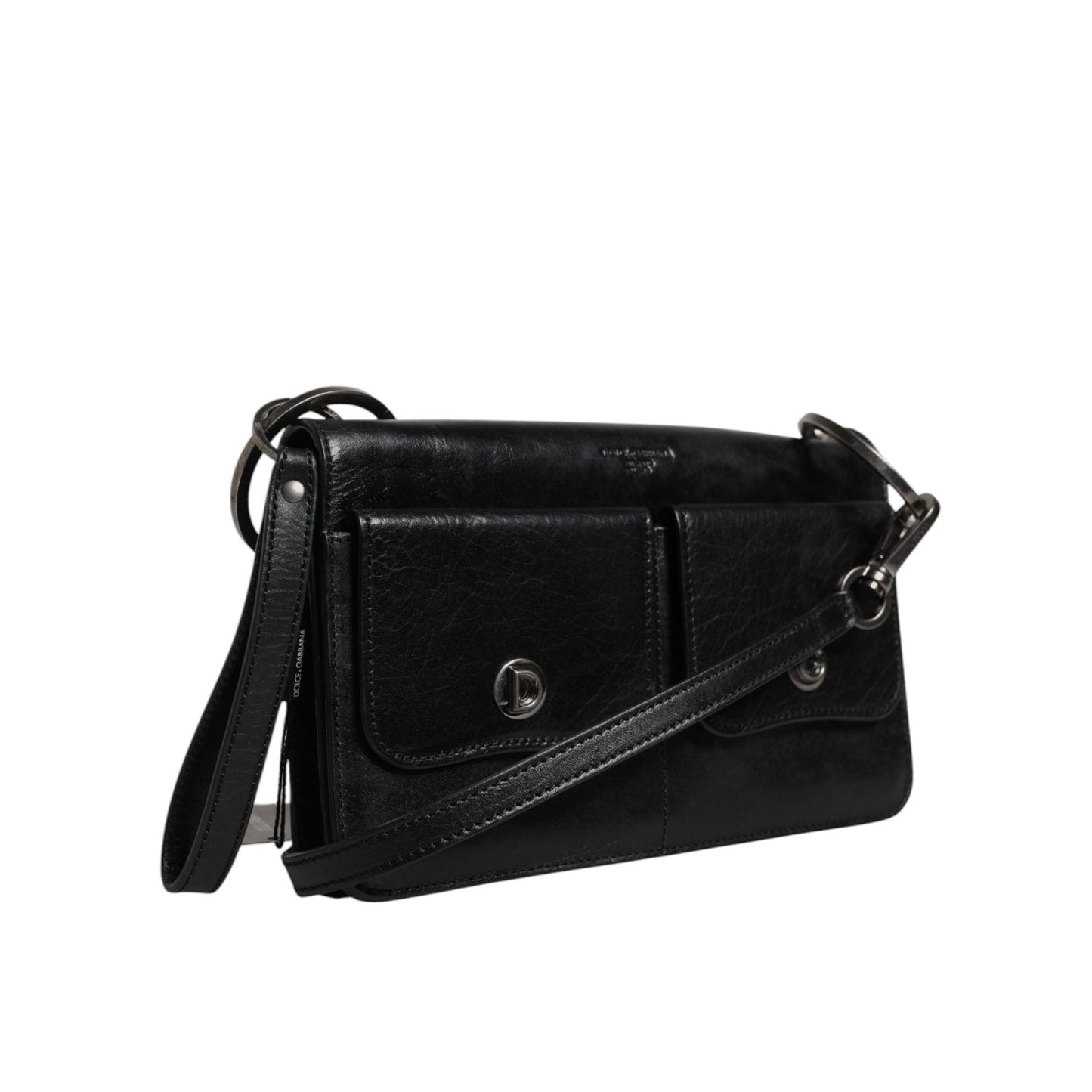 Dolce & Gabbana Black Leather Logo Purse Shoulder Crossbody Bag