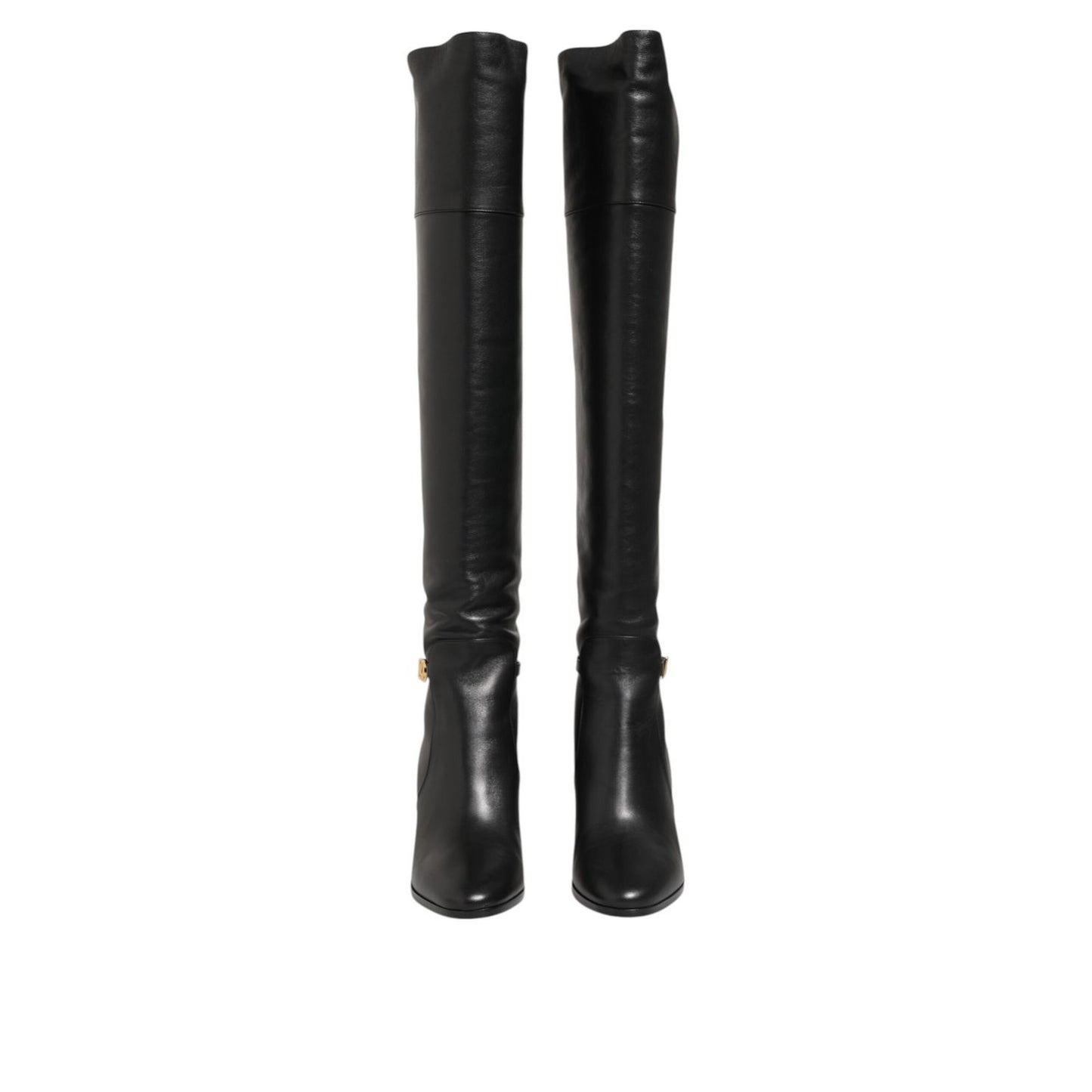 Dolce & Gabbana Black Leather Over-The-Knee DG Boots Shoes