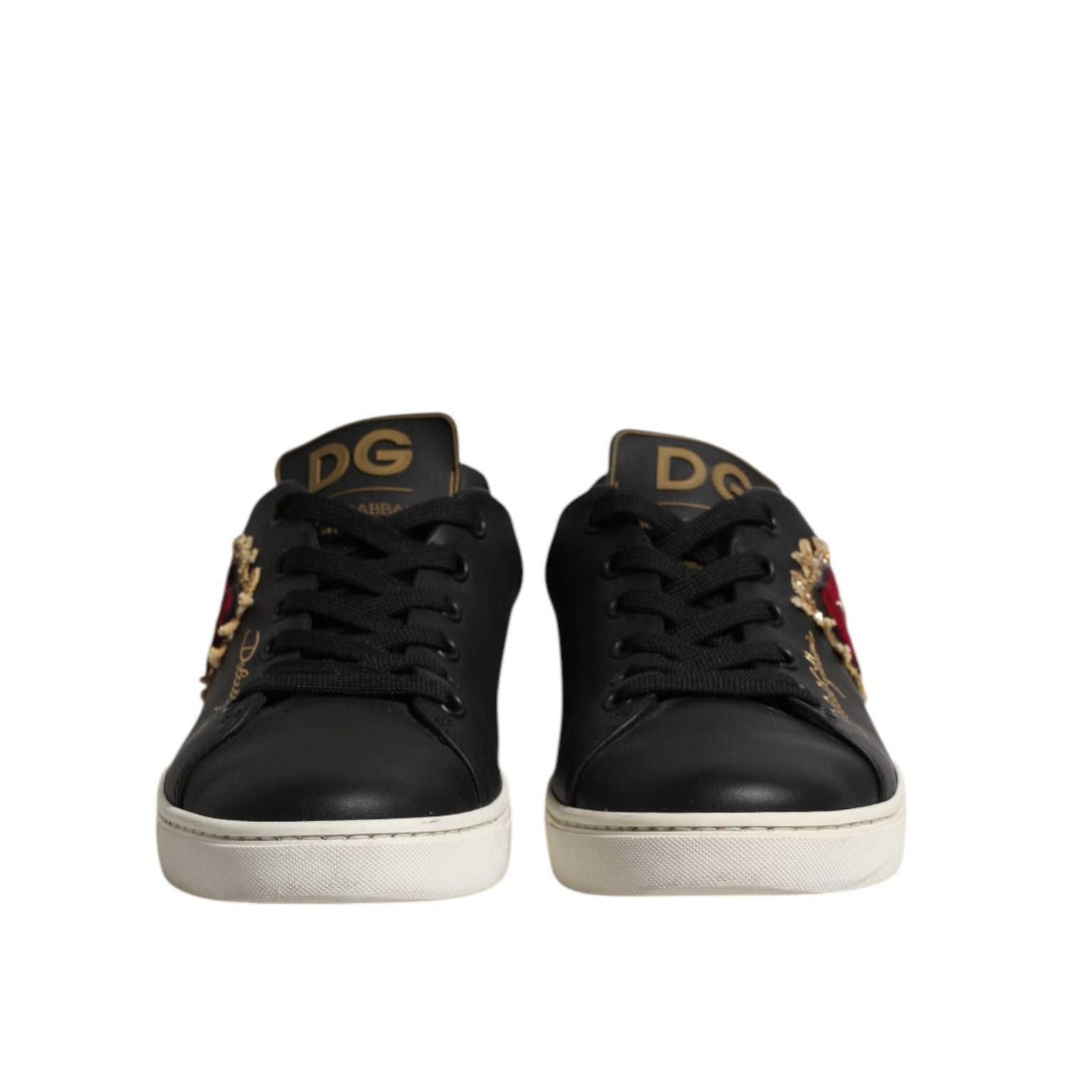 Dolce & Gabbana Black Leather Sacred Heart Sneakers Shoes
