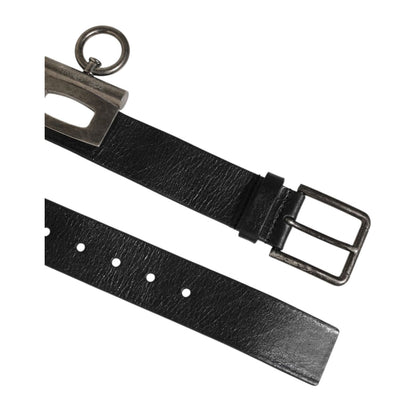 Dolce & Gabbana Black Leather Side Rings Brass Buckle Belt