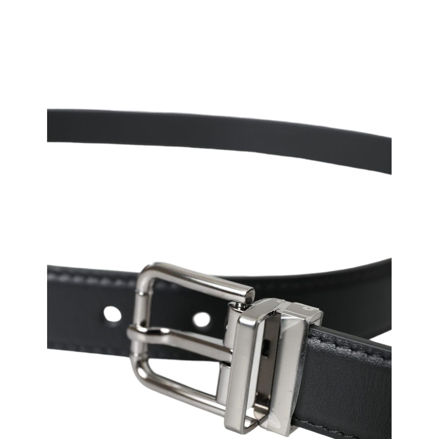 Dolce & Gabbana Black Leather Silver Metal Buckle Men Belt