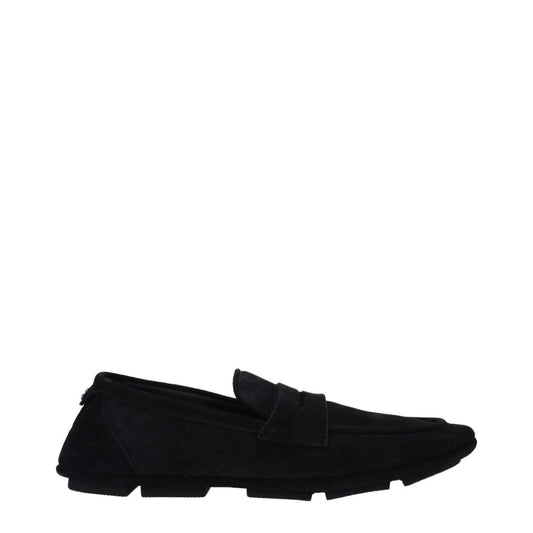 Dolce & Gabbana Black Leather Slip-On Loafers with rubber sole and round toe, featuring back logo, casual style.