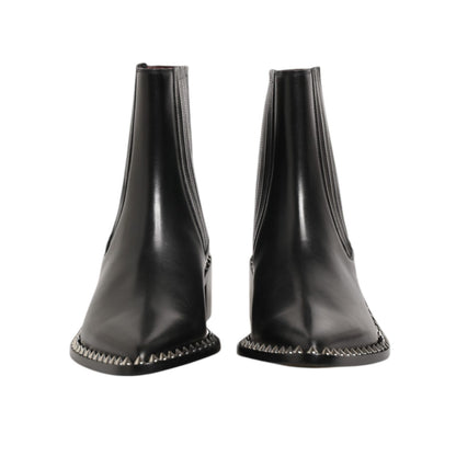 Dolce & Gabbana Black Leather Studded Men Short Boots Shoes