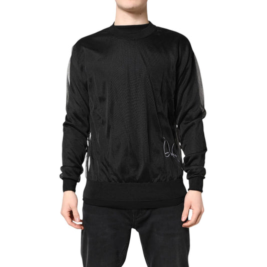 Dolce & Gabbana Black Logo Polyester CrewNeck Sweatshirt Sweater, premium streetwear fashion, 100% polyester, classic black design.