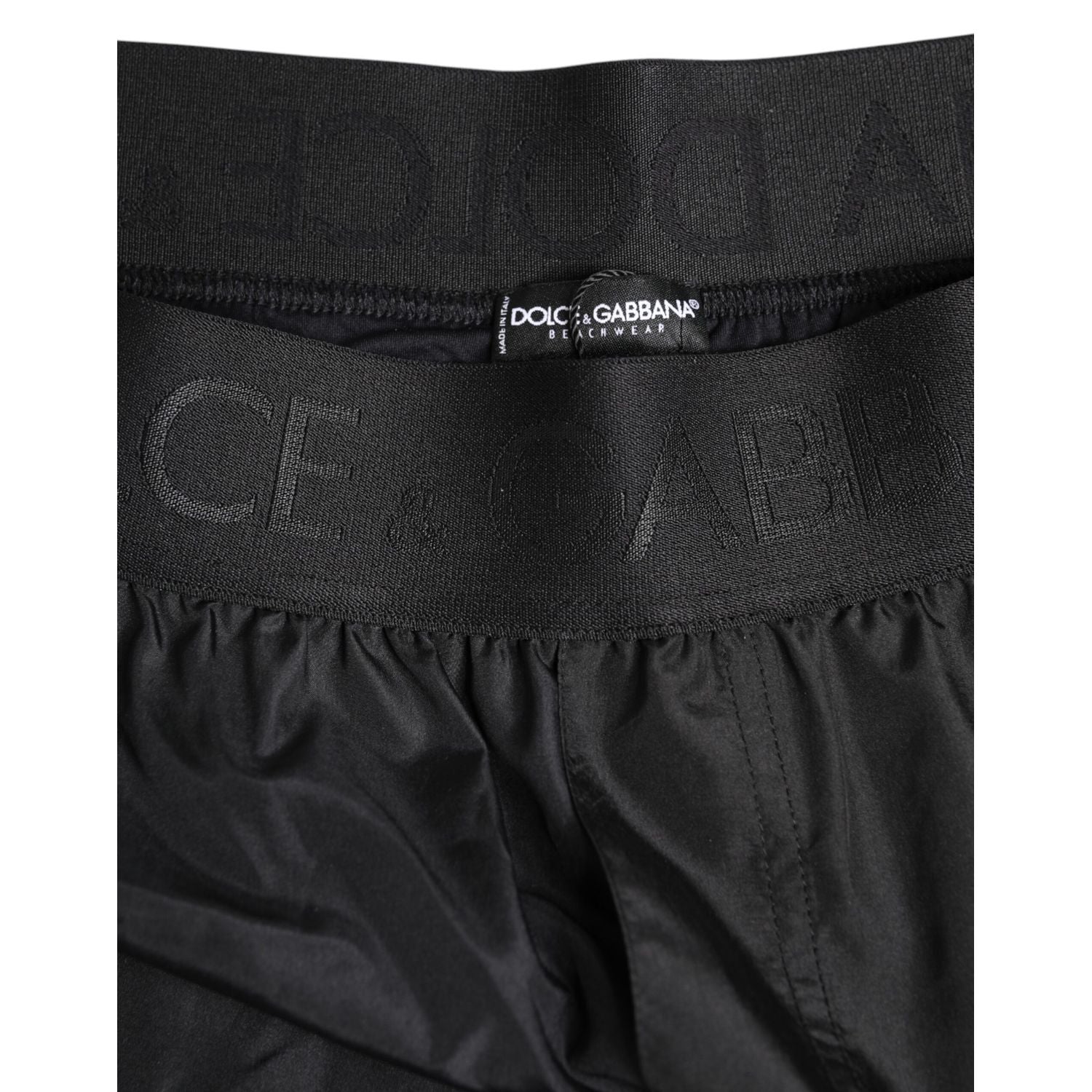 Dolce & Gabbana Black Logo Print Beachwear Men Shorts Swimwear