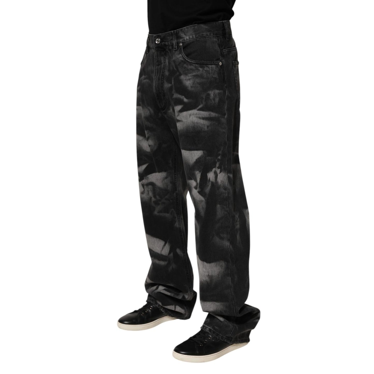 Dolce & Gabbana Black Marbled Effect Straight Men Denim Jeans