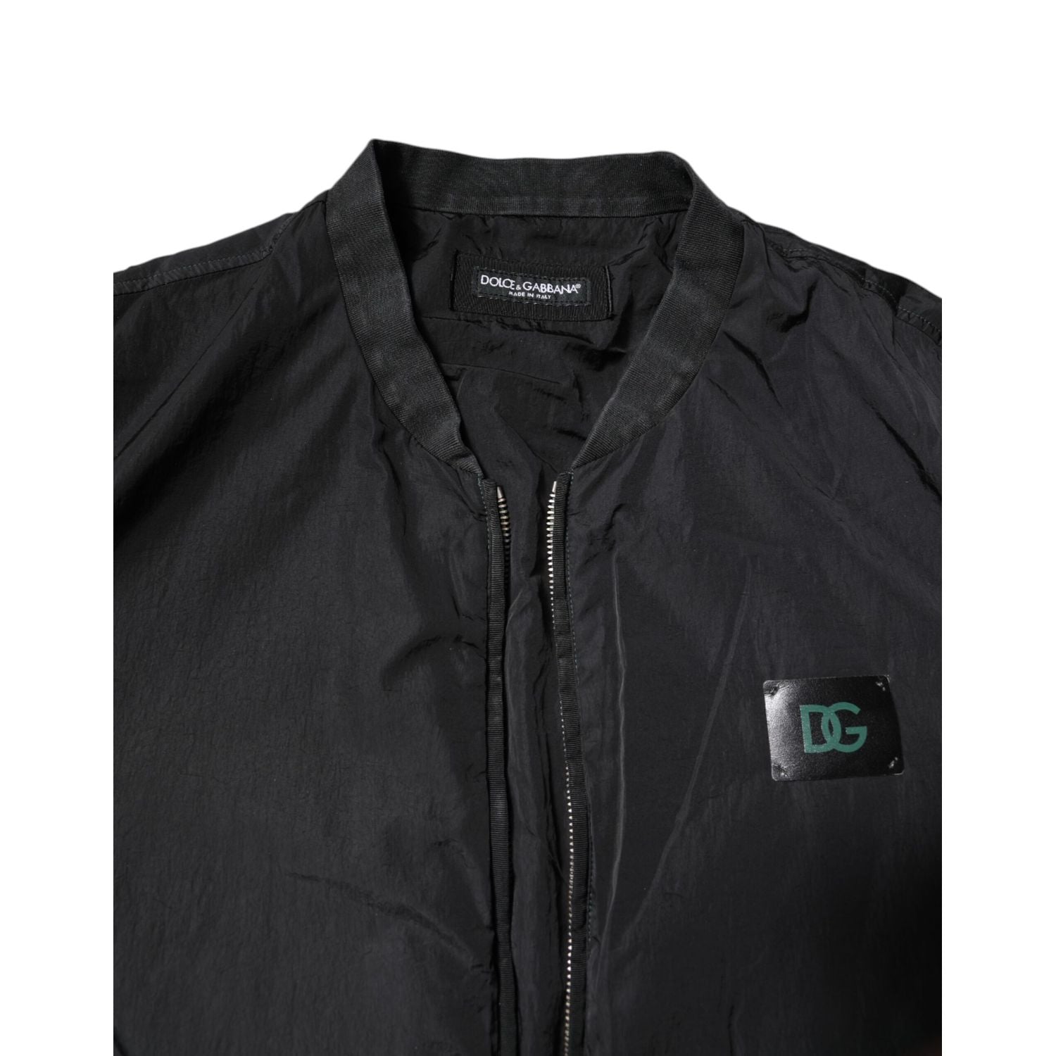 Dolce & Gabbana Black Nylon Logo Full Zip Bomber Jacket