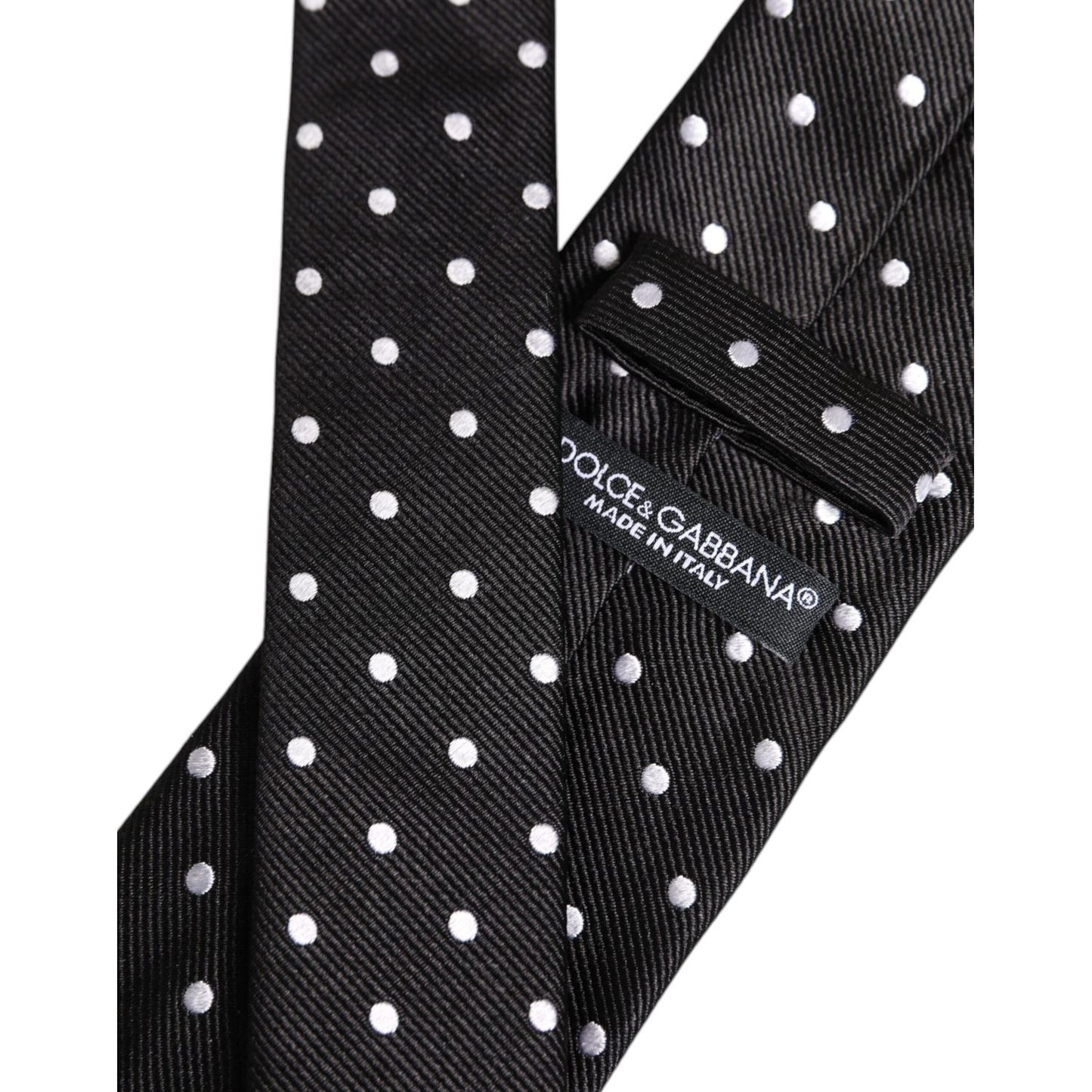 Dolce & Gabbana Black Polka Dots Silk Adjustable Necktie Tie