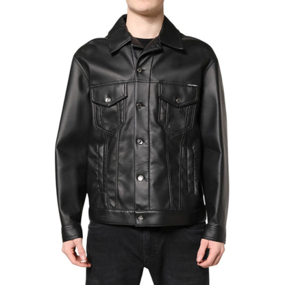 Dolce & Gabbana Black Polyester Button Down Biker Jacket