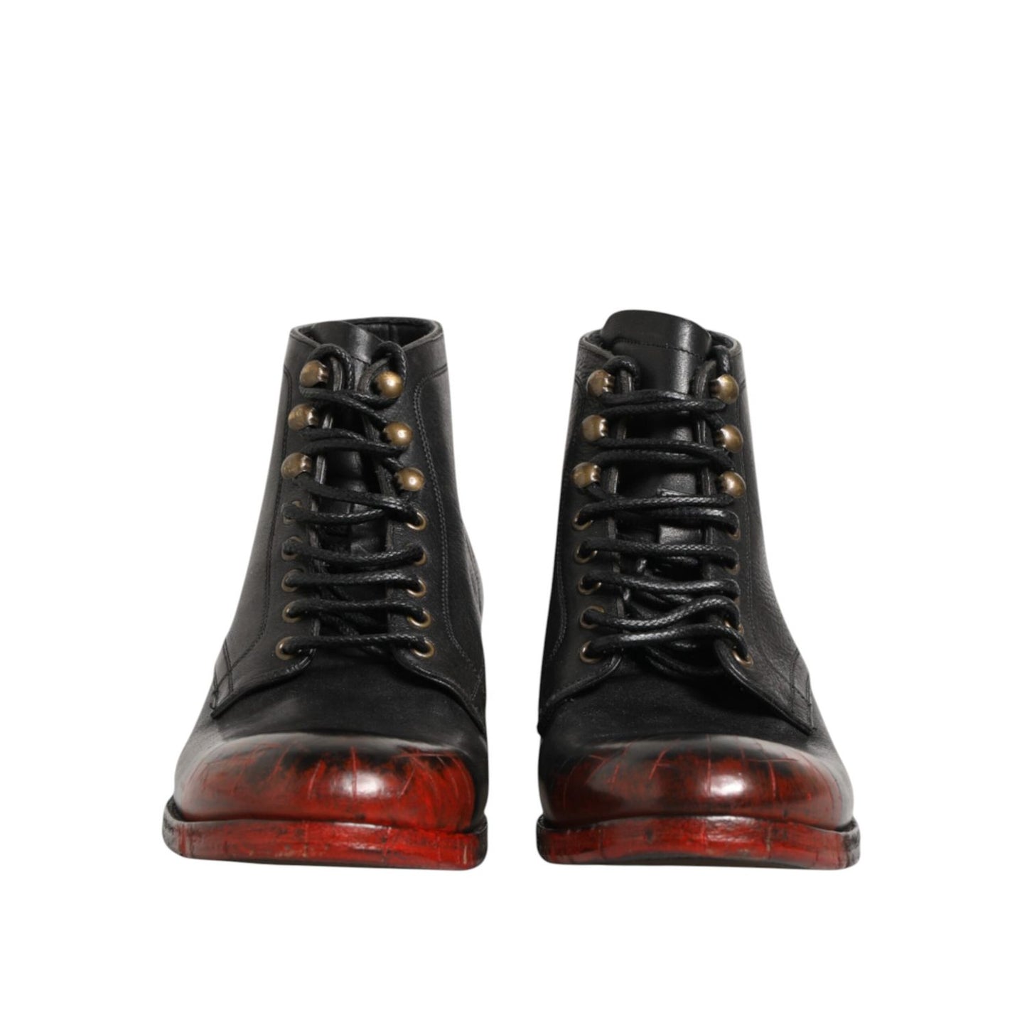 Dolce & Gabbana Black Red Lace Up Short Ankle Boot Shoes