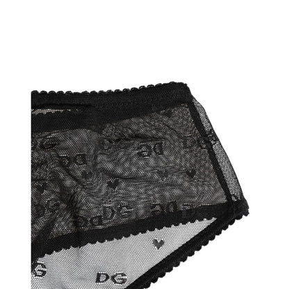 Dolce & Gabbana Black Sheer Mesh Lace Polka Dot Logo Underwear