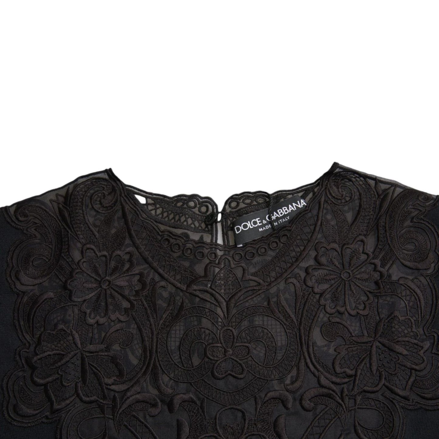 Dolce & Gabbana Black Silk Lace Trim Long Sleeves Blouse Top