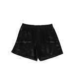 Dolce & Gabbana Black Silk Satin Elastic Men Boxer Short Swimwear with elastic waistband and button detail, showcasing Italian craftsmanship.