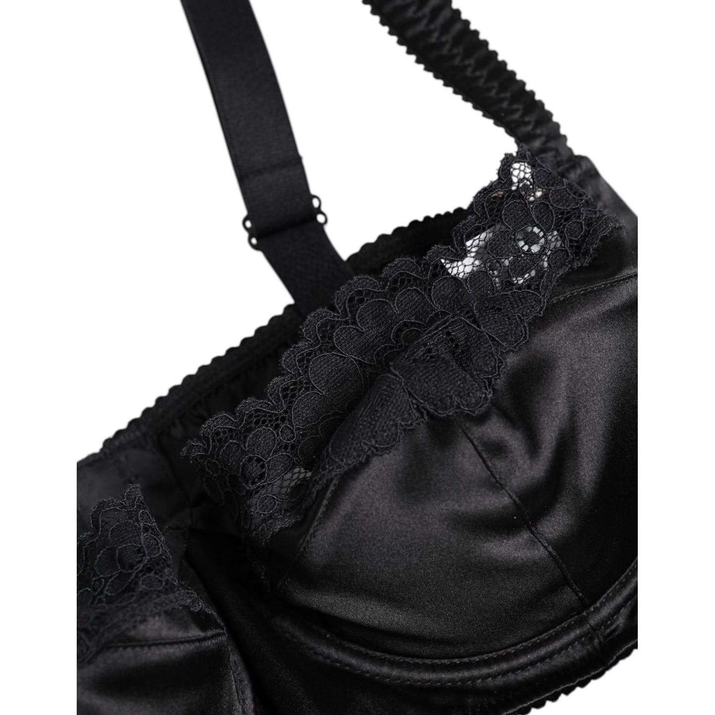 Dolce & Gabbana Black Silk Underwired Balconette Bra Underwear with lace detail and four hook closure, made of 96% silk, 4% elastane.