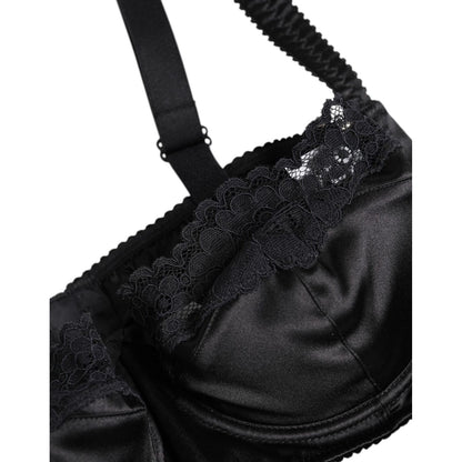 Dolce & Gabbana Black Silk Underwired Balconette Bra Underwear with lace detail and four hook closure, made of 96% silk, 4% elastane.