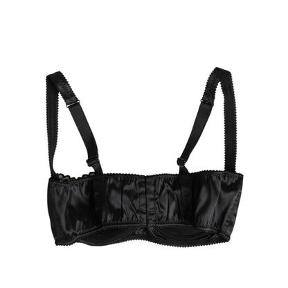 Dolce & Gabbana Black Silk Underwired Balconette Bra Underwear with four hook closure, offering great fit and comfort, made in Italy.