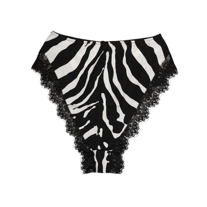 Dolce & Gabbana Black Silk Zebra Print Lace High Waist Underwear