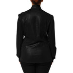 Back view of Dolce & Gabbana Black Viscose Long Sleeve Tie Neck Blouse Top, featuring a chic silhouette and elegant design.