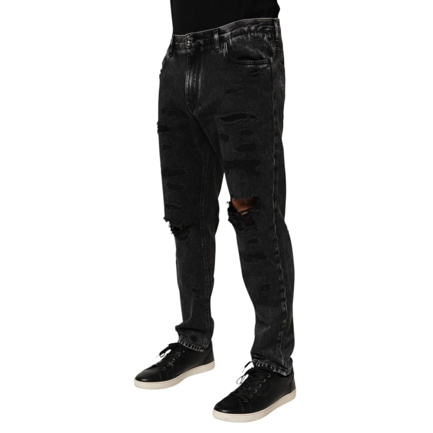 Dolce & Gabbana Black Washed Ripped Loose Cotton Denim Jeans