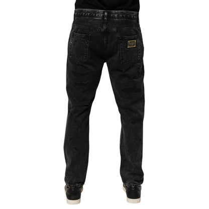 Dolce & Gabbana Black Washed Ripped Loose Cotton Denim Jeans