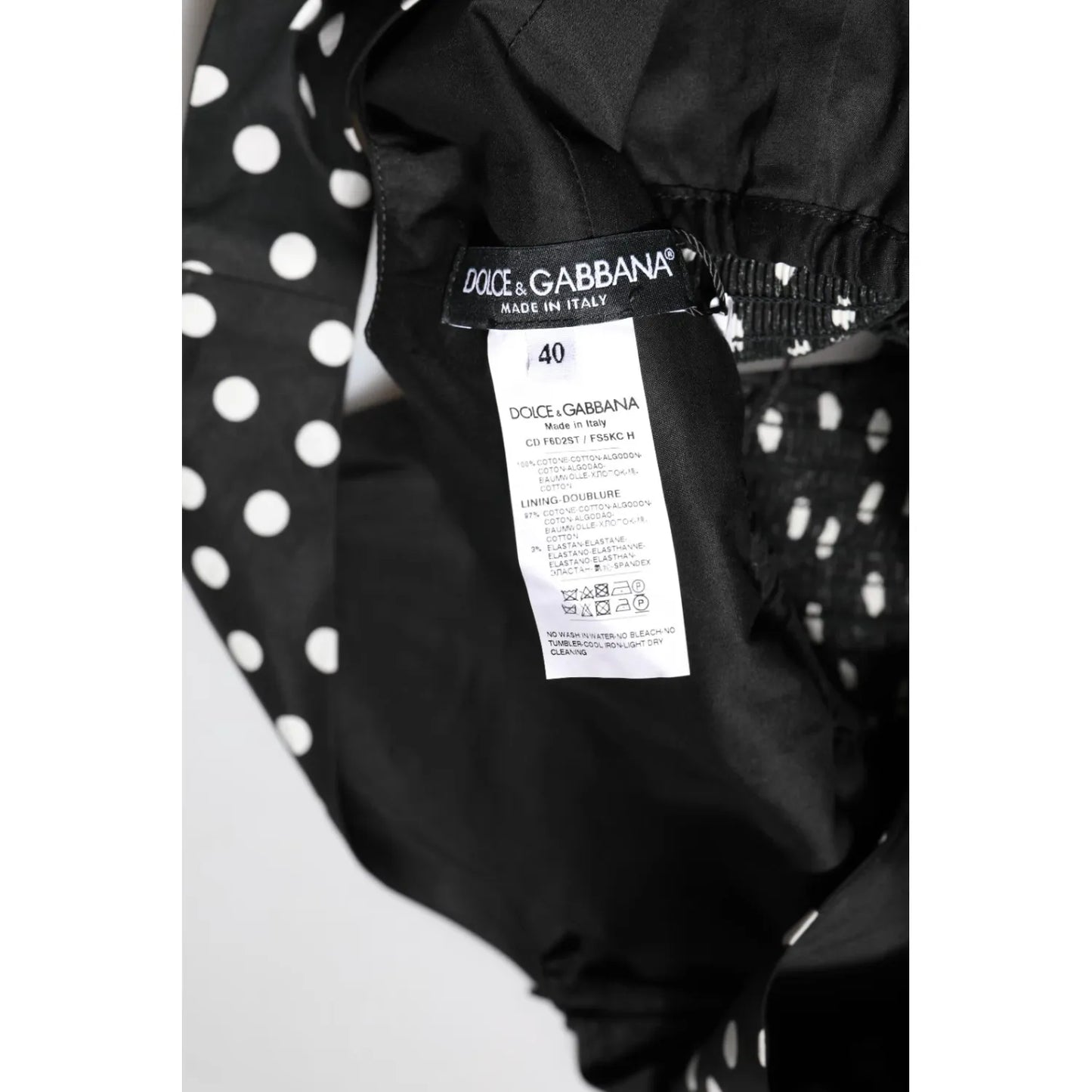 Dolce & Gabbana Black White Cotton Polka Dot Print V Neck Dress