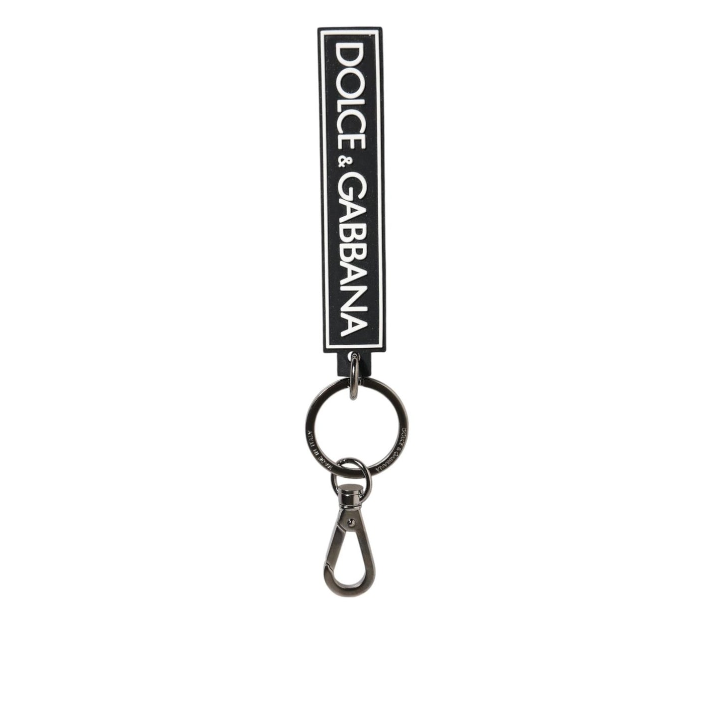 Dolce & Gabbana Black White DG Rubber Logo Silver Men's Holder Keyring