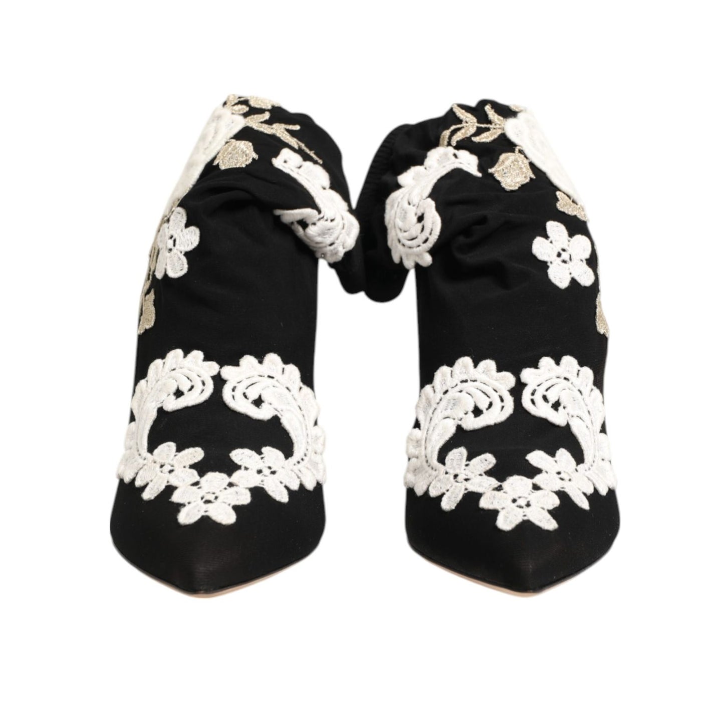 Dolce & Gabbana Black White Embroidered Jersey Stiletto Boots Shoes