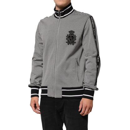 Dolce & Gabbana Black White Houndstooth Wool Crest Jacket Sweater