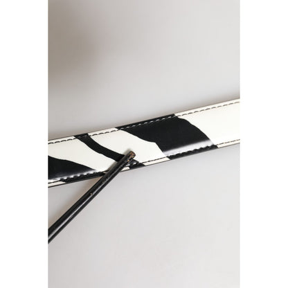 Dolce & Gabbana Black White Leather Silver Metal Buckle Belt