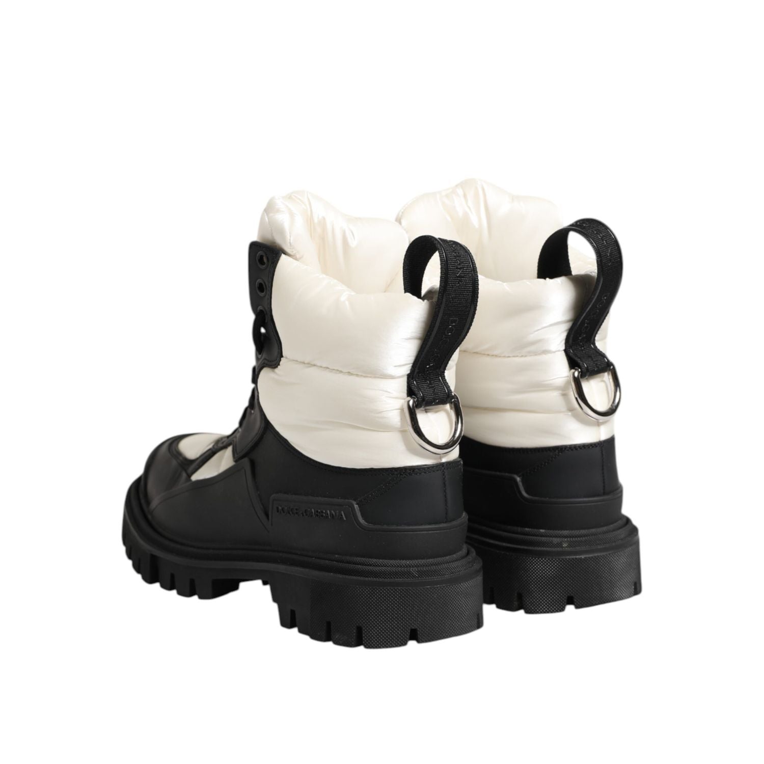 Dolce & Gabbana Black White Padded Lace Up Short Boots Shoes