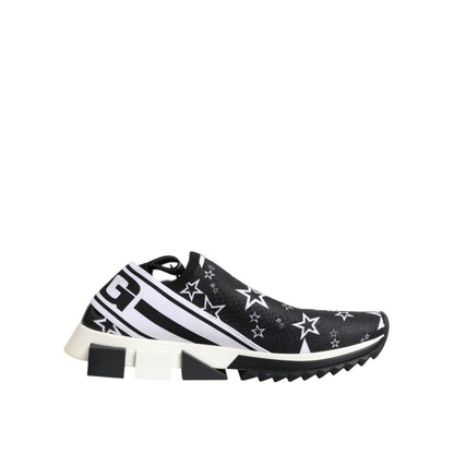 Dolce & Gabbana Black White Sorrento Low Top Sneakers Shoes with star pattern and logo details, featuring rubber sole, made in Italy.