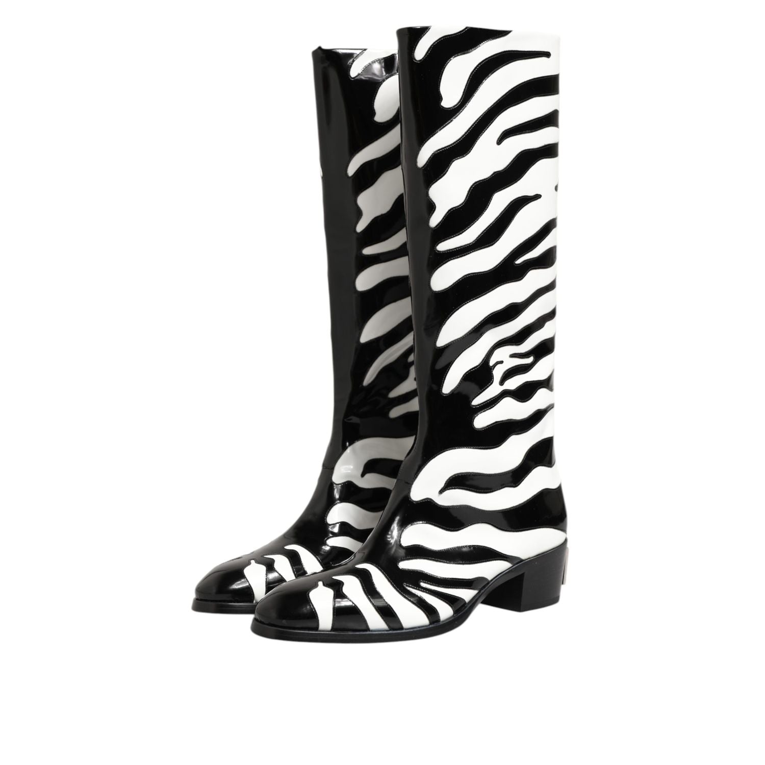 Dolce & Gabbana Black White Zebra Over The Calf Boots Shoes
