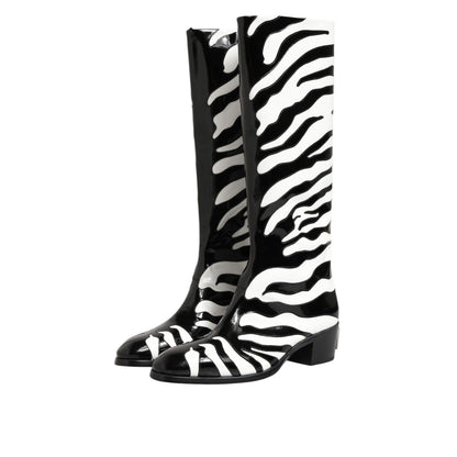 Dolce & Gabbana Black White Zebra Over The Calf Boots Shoes
