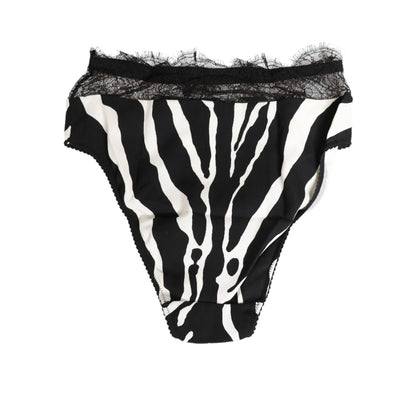 Dolce & Gabbana Black White Zebra Print Lace Trim High Underwear