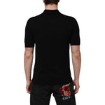 Dolce & Gabbana Black Wool DG Logo Rose Collared Polo T-shirt