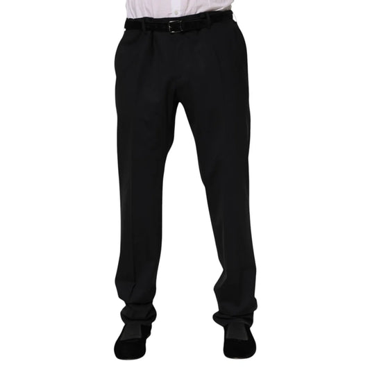 Dolce & Gabbana Black Wool Formal Dress Men Trousers Pants made of 97% virgin wool and 3% elastane with zipper closure, logo details.
