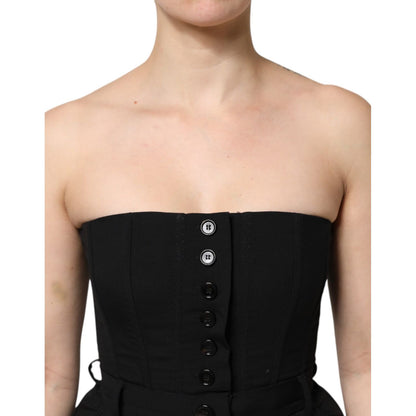 Dolce & Gabbana Black Wool Strapless Romper Jumpsuit Dress
