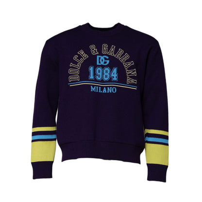 Dolce & Gabbana Blue 1984 Milano CrewNeck Sweatshirt Sweater with logo details, blue with yellow accents, made in Italy, regular fit.