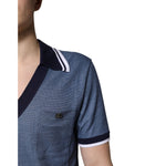 Dolce & Gabbana Blue Collared V-neck Silk Blend Polo T-shirt with short sleeves, showcasing Italian style and premium craftsmanship.