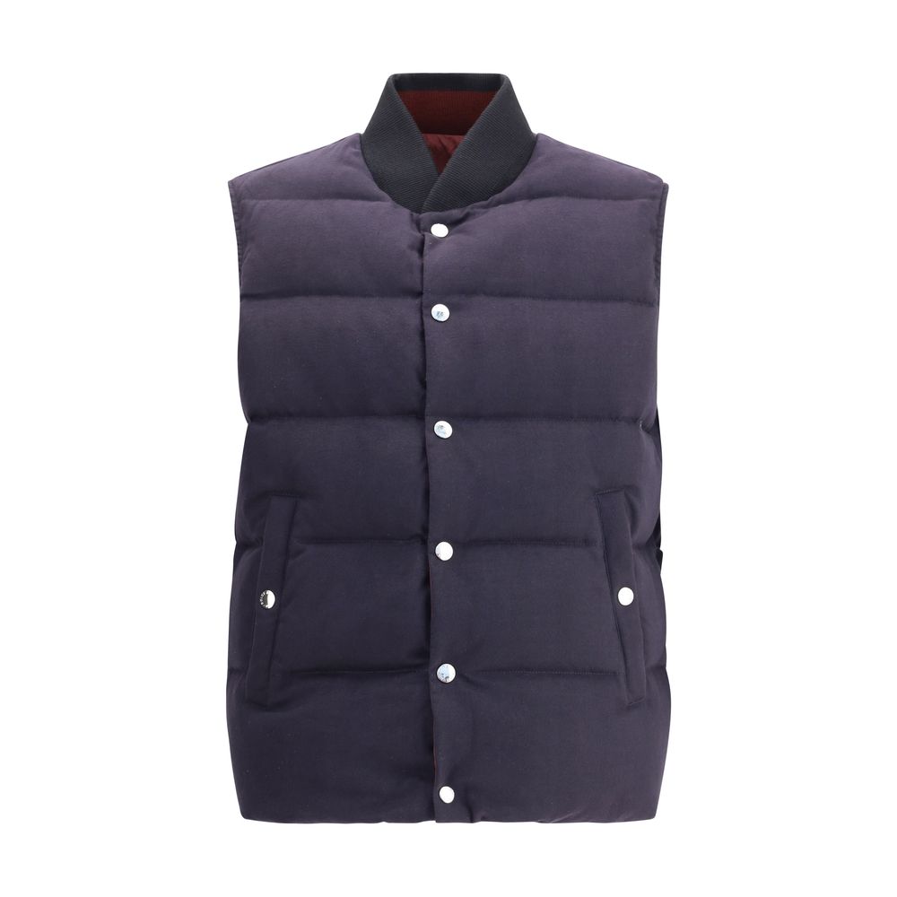 Dolce & Gabbana Blue Cotton Jackets And Coat reversible padded down vest with snap button closure and ribbed collar, AW25 collection.