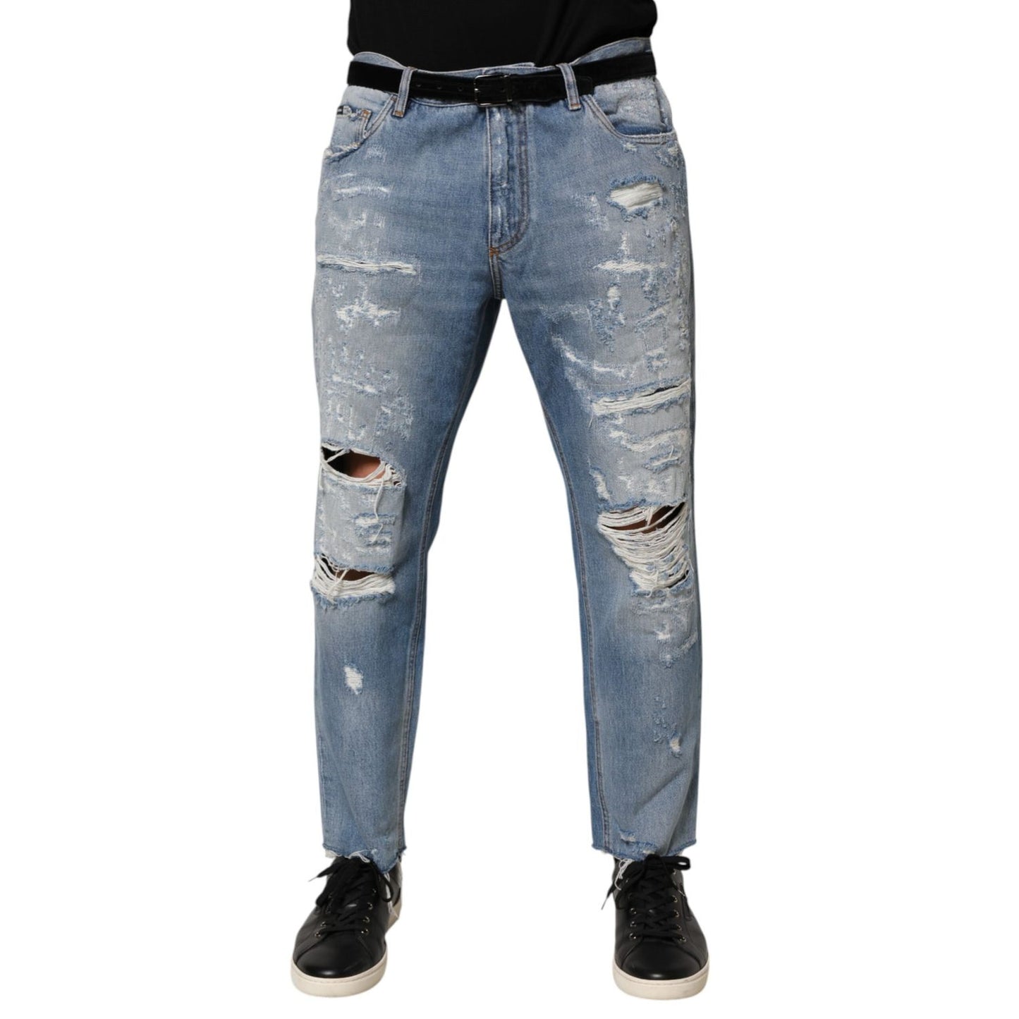 Dolce & Gabbana Blue Distressed Ripped Denim Trouser Jeans