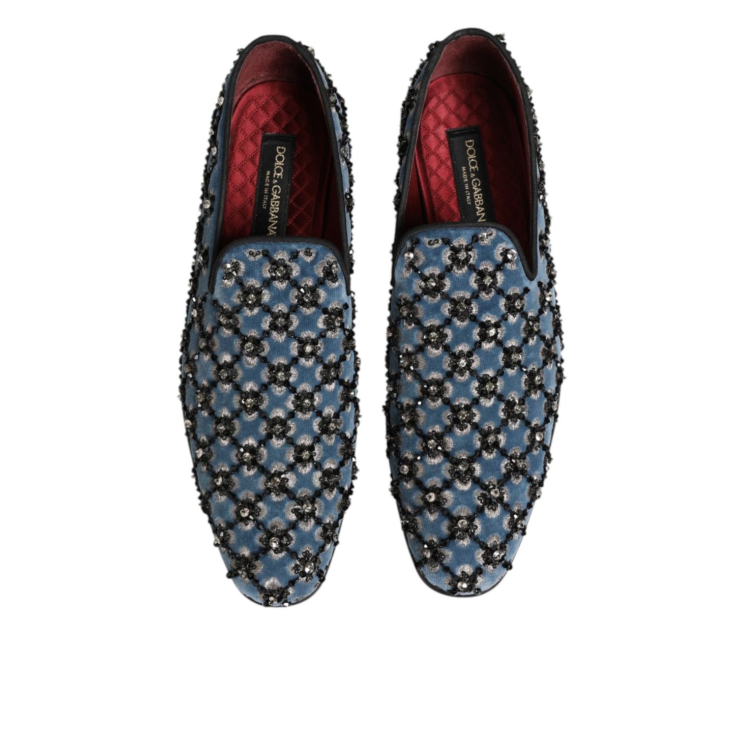 Dolce & Gabbana Blue Velvet Crystal Detailing Loafer Men Shoes, elegant men's footwear with luxury crystal embellishments.