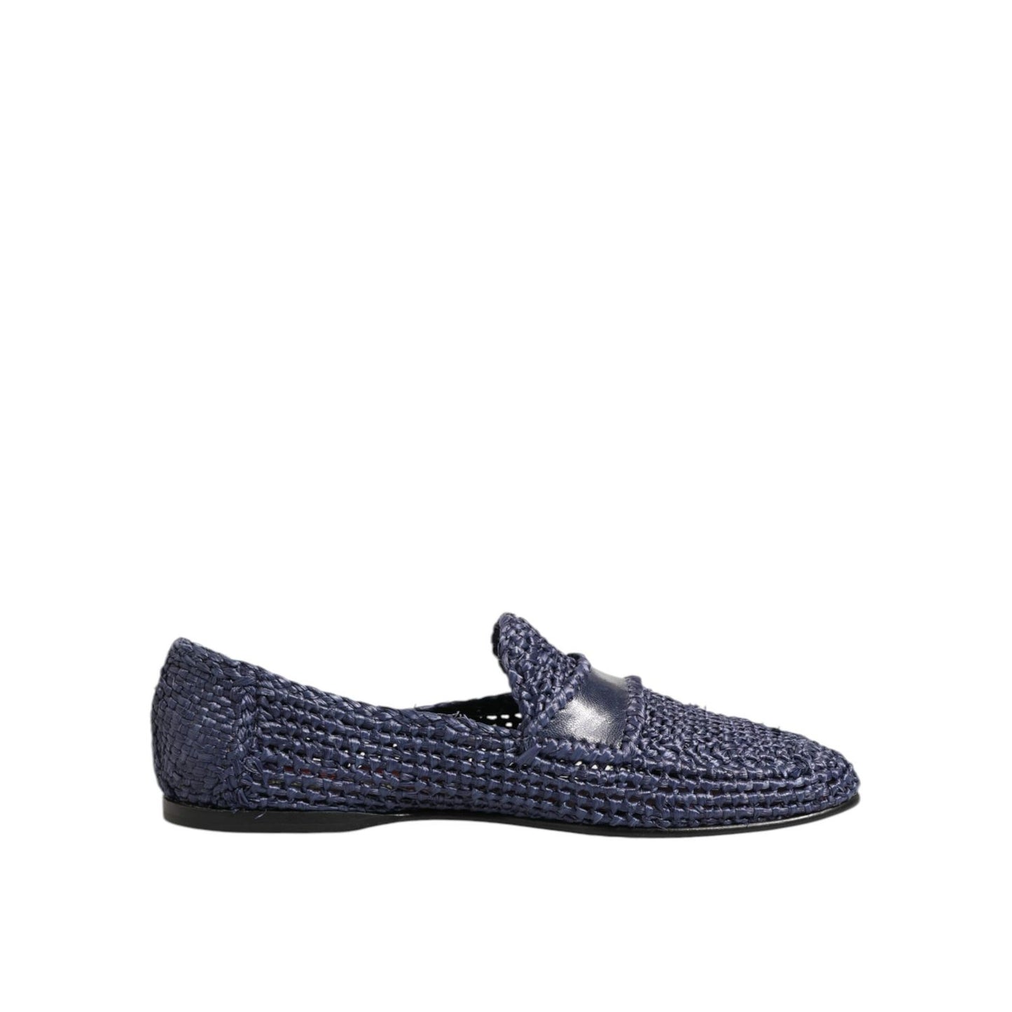 Dolce & Gabbana Blue Woven Leather Slip On Loafers Men Shoes in side view.