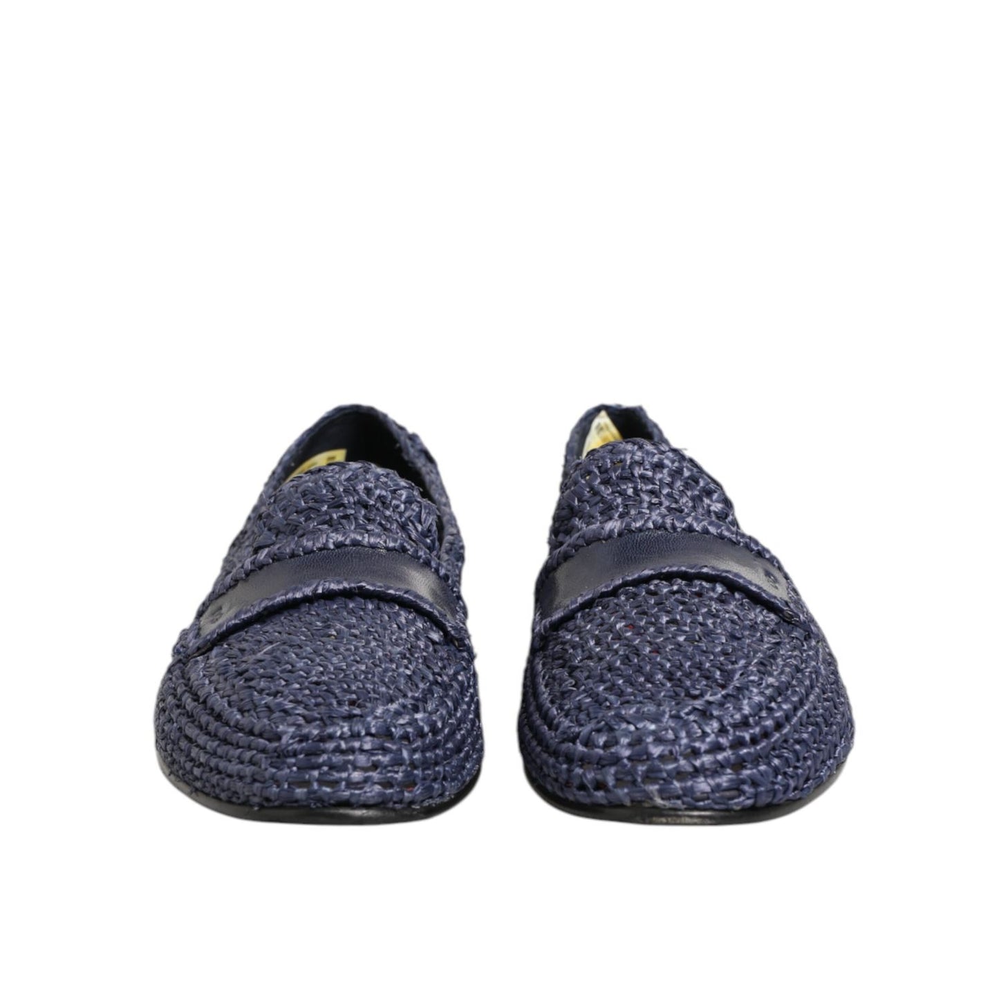 Dolce & Gabbana Blue Woven Leather Slip On Loafers Men Shoes front view showcasing elegant design and texture.