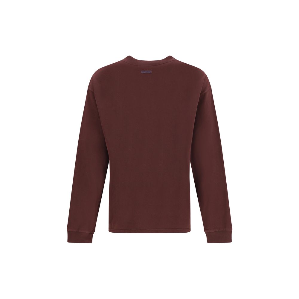 Back view of Dolce & Gabbana Bordeaux Cotton Sweatshirt, long-sleeve crew neck with ribbed detailing, crafted for a refined look.